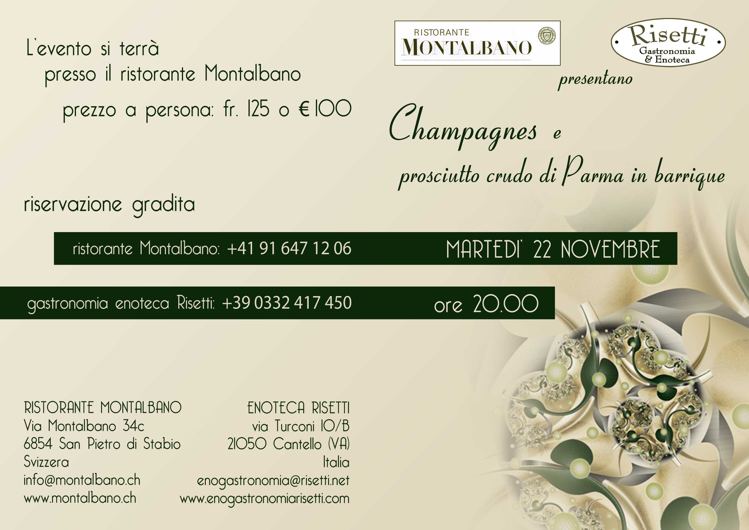 Champagnes e prosciutto crudo di Parma in barrique – Martedì 22 novembre