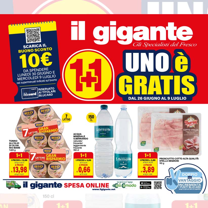 Dal 26 giugno al 9 luglio: ritorna la promozione 1+1 gratis