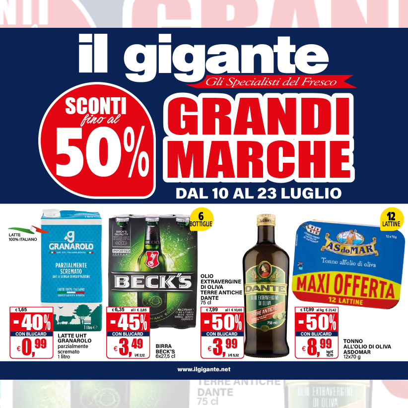 Dal 10 al 23 luglio risparmi il 50% su centinaia di prodotti di marca