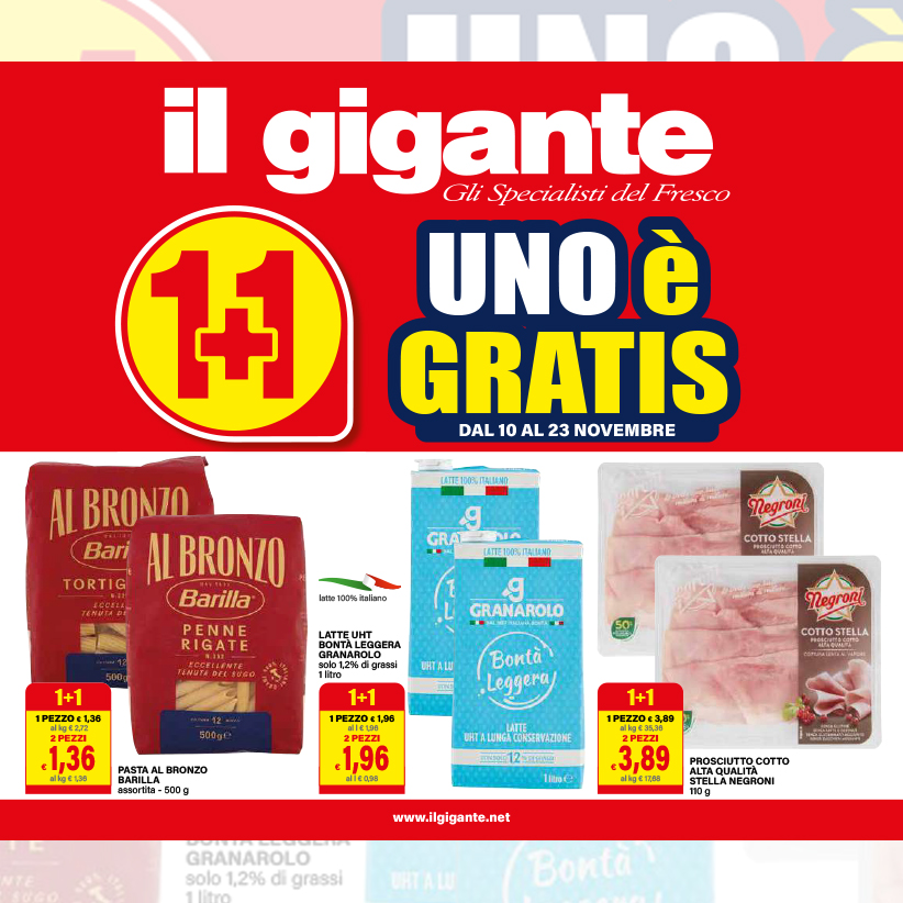 Il Gigante 1+1: torna la promozione “Uno è gratis”