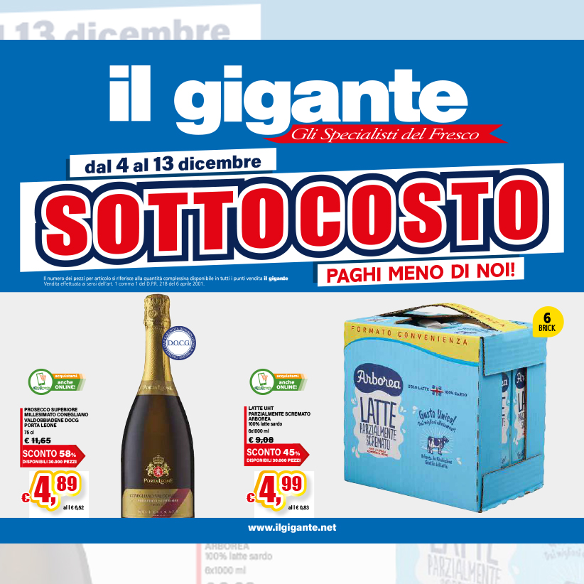 Sottocosto dal 4 al 13 dicembre 2025: tutte le offerte da non perdere