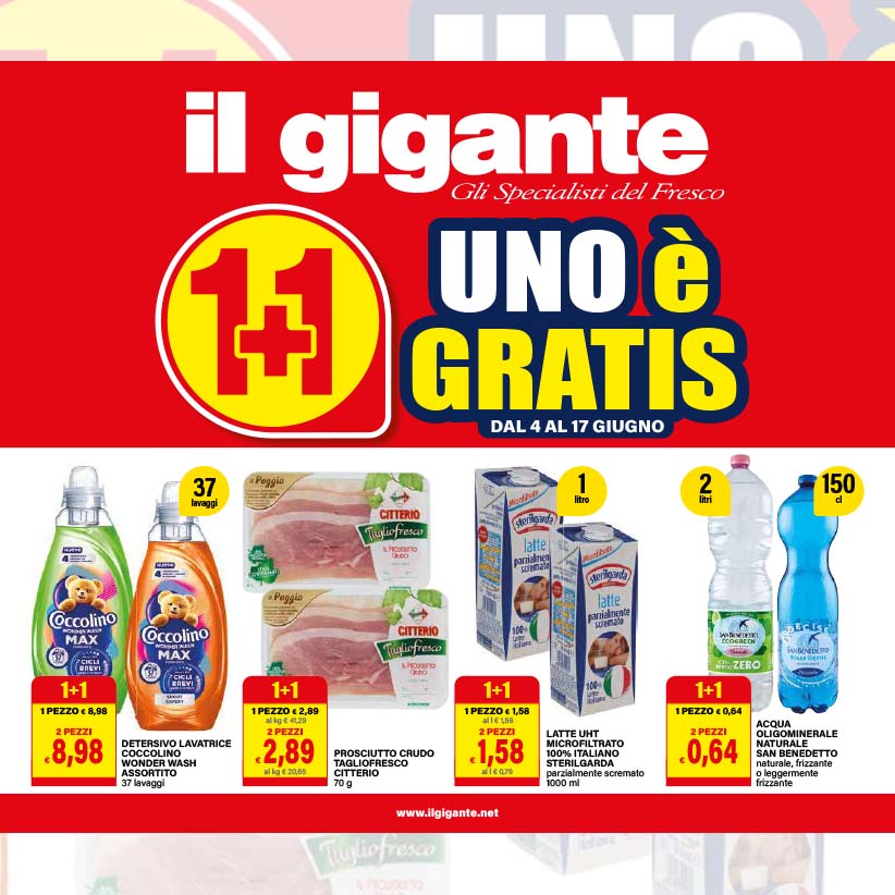 Offerte 1+1 gratis al Gigante: risparmia su formaggi, vini e molto altro dal 4 al 17 giugno