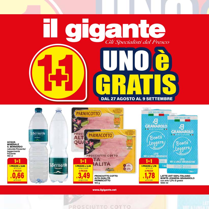 Uno è Gratis al Gigante: risparmia su formaggi, vini e prodotti per la casa