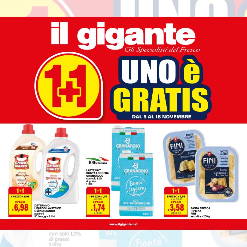 Il Gigante raddoppia: 1+1 su tante Grandi Marche per una spesa intelligente